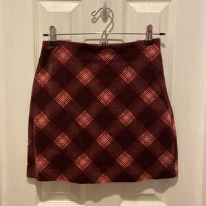 NWT Forever 21 Burgundy Pink Plaid Mid-High Waist Skirt